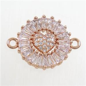 copper circle connector paved zircon, rose gold, approx 15mm dia [FDZN6828]
