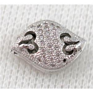 copper spacer bead pave zircon, platinum plated, approx 10x16mm [FDZN683]