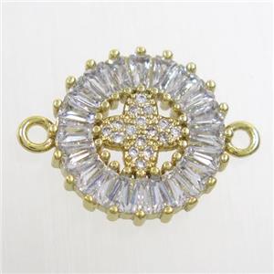 copper circle connector paved zircon with cross, gold plated, approx 15mm dia [FDZN6832]