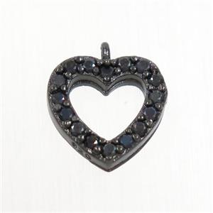 copper heart pendant paved zircon, black plated, approx 9mm [FDZN6838]