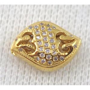 copper spacer bead pave zircon, gold plated, approx 10x16mm [FDZN684]
