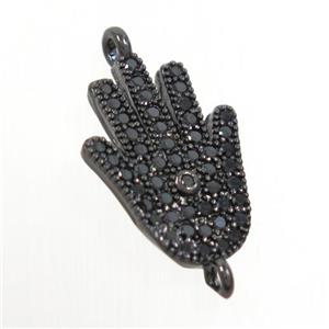 copper hamsahand connector paved zircon, black plated, approx 10-14mm [FDZN6841]