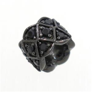 European style copper rondelle beads paved zircon, black plated, approx 6-8mm, 4mm hole [FDZN6849]
