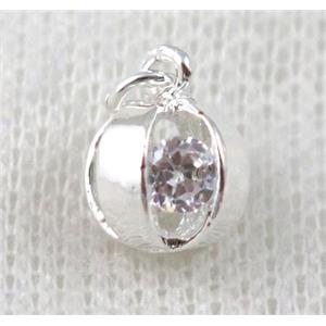 copper pendant pave zircon, silver plated, approx 8mm dia [FDZN685]