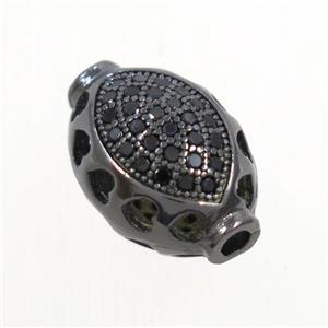 copper barrel beads paved zircon, black plated, approx 9-13mm [FDZN6852]