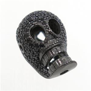 copper skull beads paved zircon, black plated, approx 11-16mm [FDZN6853]