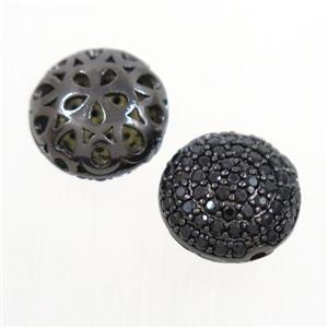 copper button beads paved zircon, black plated, approx 11mm dia [FDZN6854-11MM]