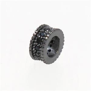 European style copper rondelle beads paved zircon, black plated, approx 3-7mm, 4mm hole [FDZN6855]