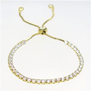 copper bracelet with zircon, adjustable, gold plated, approx 3mm, 60mm [FDZN6862]