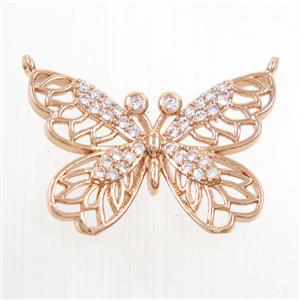 copper butterfly pendants paved zircon with 2loops, rose gold plated, approx 17-25mm [FDZN6867]
