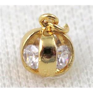 copper pendant pave zircon, gold plated, approx 8mm dia [FDZN687]