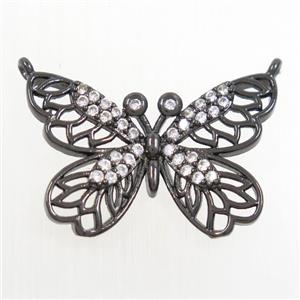 copper butterfly pendants paved zircon with 2loops, black plated, approx 17-25mm [FDZN6870]
