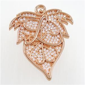 copper maple leaf pendants paved zircon, rose gold, approx 33-40mm [FDZN6872]