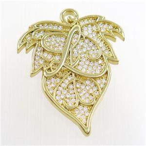 copper maple leaf pendants paved zircon, gold plated, approx 33-40mm [FDZN6874]