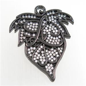 copper maple leaf pendants paved zircon, black plated, approx 33-40mm [FDZN6875]