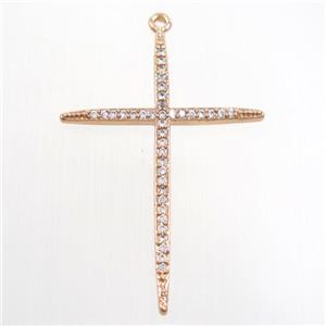 copper cross pendants paved zircon, rose gold, approx 30-45mm [FDZN6877]