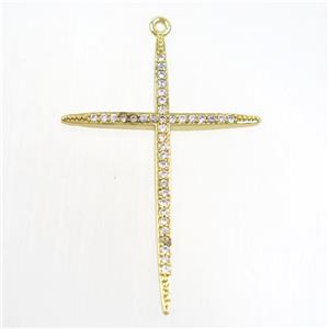 copper cross pendants paved zircon, gold plated, approx 30-45mm [FDZN6879]