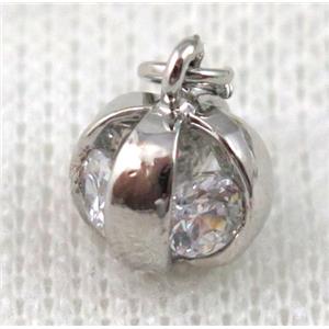 copper pendant pave zircon, platinum plated, approx 8mm dia [FDZN688]