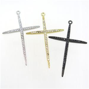 copper cross pendants paved zircon, mix color, approx 30-45mm [FDZN6881]