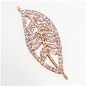 copper leaf connector paved zircon, rose gold, approx 12-28mm [FDZN6882]