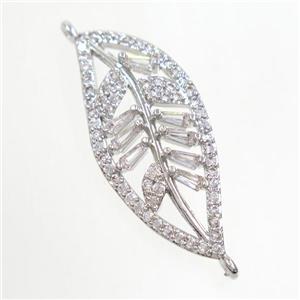 copper leaf connector paved zircon, platinum plated, approx 12-28mm [FDZN6883]