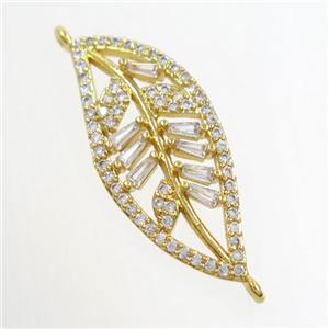 copper leaf connector paved zircon, gold plated, approx 12-28mm [FDZN6884]