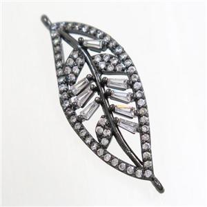 copper leaf connector paved zircon, black plated, approx 12-28mm [FDZN6885]