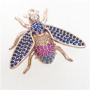 copper honeybee pendant paved zircon, rose gold, approx 20-27mm [FDZN6889]