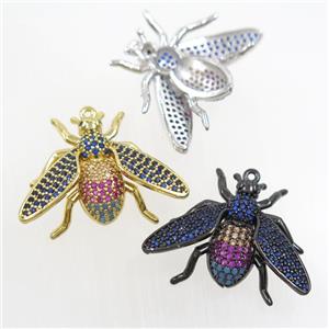 copper honeybee pendant paved zircon, mix color, approx 20-27mm [FDZN6891]