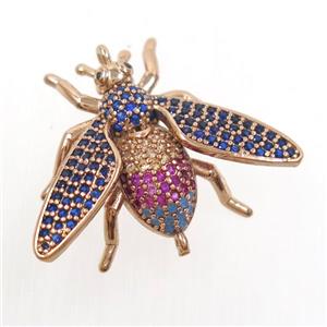 copper honeybee connector paved zircon, rose gold, approx 20-27mm [FDZN6892]