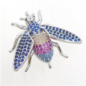 copper honeybee connector paved zircon, platinum plated, approx 20-27mm [FDZN6893]