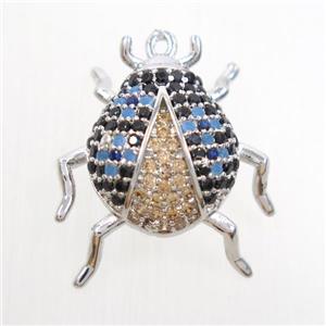 copper beetle pendant paved zircon, platinum plated, approx 18mm [FDZN6896]