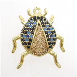 copper beetle pendant paved zircon, gold plated, approx 18mm [FDZN6897]