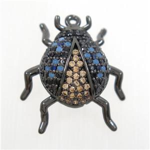 copper beetle pendant paved zircon, plack plated, approx 18mm [FDZN6898]