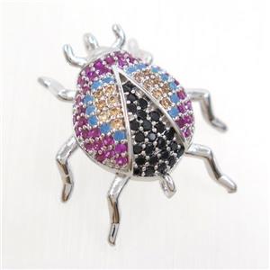 copper beetle connector paved zircon, platinum plated, approx 18mm [FDZN6906]