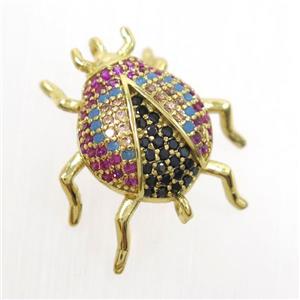 copper beetle connector paved zircon, gold plated, approx 18mm [FDZN6907]
