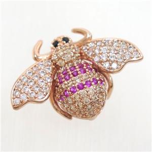 copper honeybee charm pendant paved zircon, rose gold, approx 17-25mm [FDZN6909]