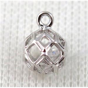 copper pendant pave zircon, platinum plated, approx 9mm dia [FDZN691-9MM]