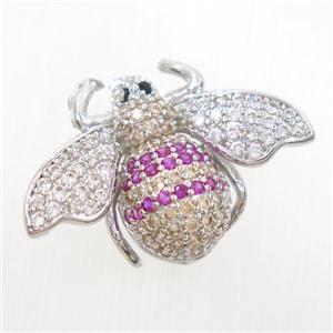 copper honeybee pendant paved zircon, platinum plated, approx 17-25mm [FDZN6910]