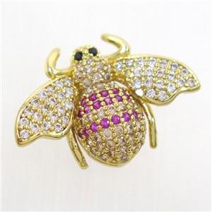 copper honeybee pendant paved zircon, gold plated, approx 17-25mm [FDZN6911]