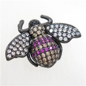 copper honeybee pendant paved zircon, black plated, approx 17-25mm [FDZN6912]