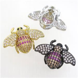 copper honeybee charm pendant paved zircon, mix color, approx 17-25mm [FDZN6913]
