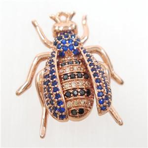 copper honeybee pendant paved zircon, rose gold, approx 20-23mm [FDZN6914]