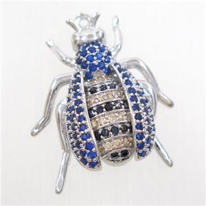copper honeybee pendant paved zircon, platinum plated, approx 20-23mm [FDZN6915]