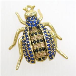 copper honeybee pendant paved zircon, gold plated, approx 20-23mm [FDZN6916]