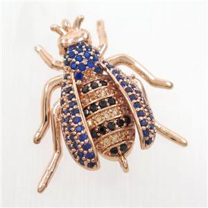 copper honeybee connector paved zircon, rose gold, approx 20-23mm [FDZN6919]