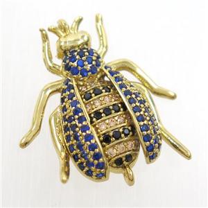 copper honeybee charm connector paved zircon, gold plated, approx 20-23mm [FDZN6921]