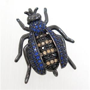 copper honeybee connector paved zircon, black plated, approx 20-23mm [FDZN6922]