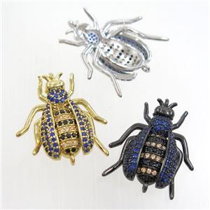 copper honeybee charm connector paved zircon, mix color, approx 20-23mm [FDZN6923]