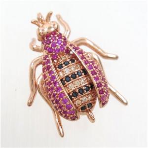 copper honeybee connector paved zircon, rose gold, approx 20-23mm [FDZN6924]